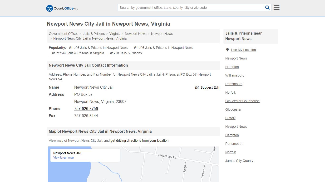 Newport News City Jail in Newport News, Virginia - County Office