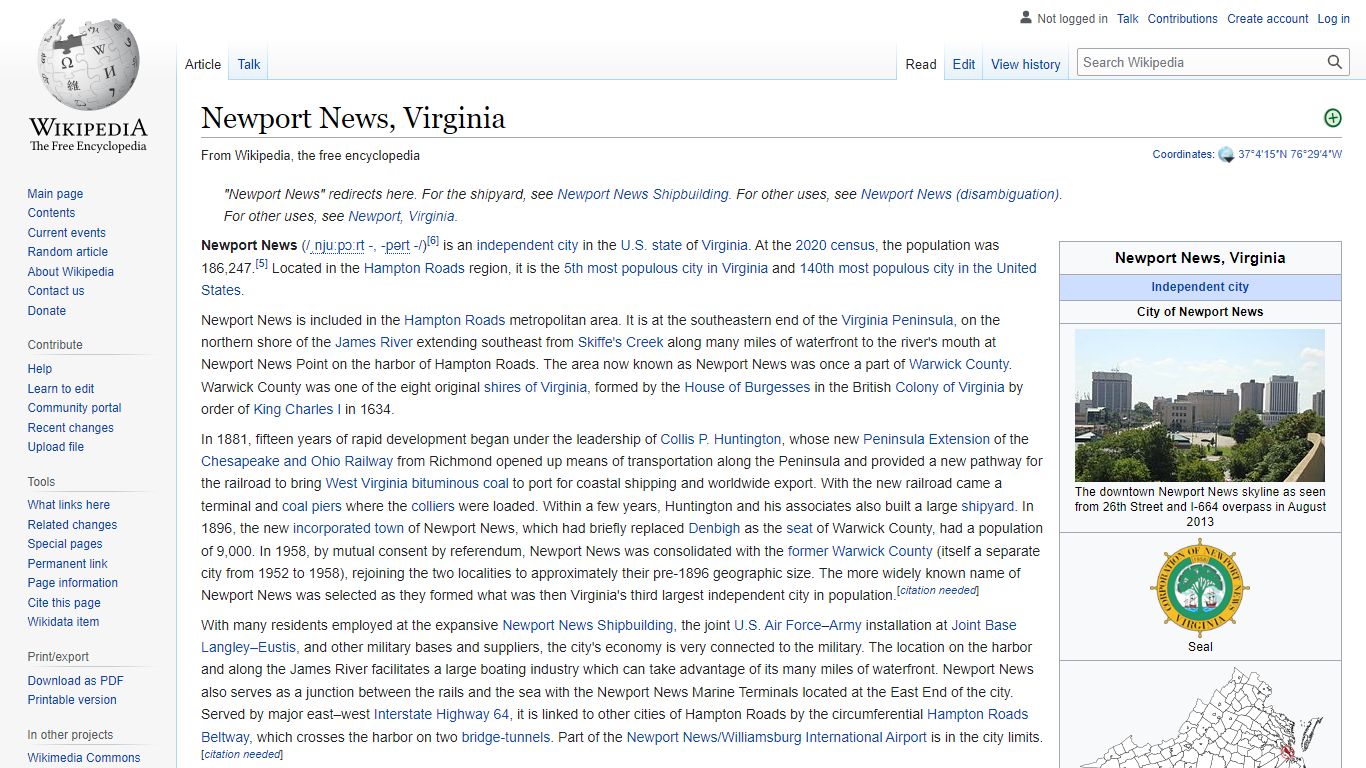 Newport News, Virginia - Wikipedia